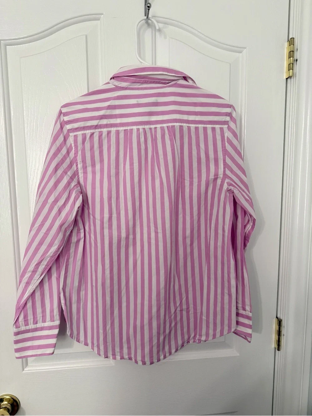 Jcrew Pink & White Striped half Button-Front Women's Shirt with pockets